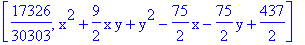 [17326/30303, x^2+9/2*x*y+y^2-75/2*x-75/2*y+437/2]